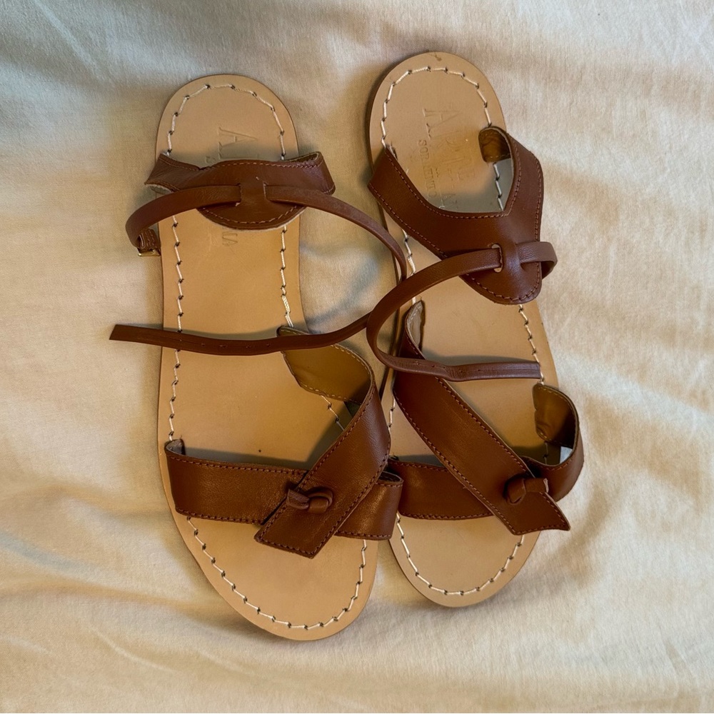 Italian Leather Brown Sandal Ankle Strap - size 8 ARTE ARTIGIANA